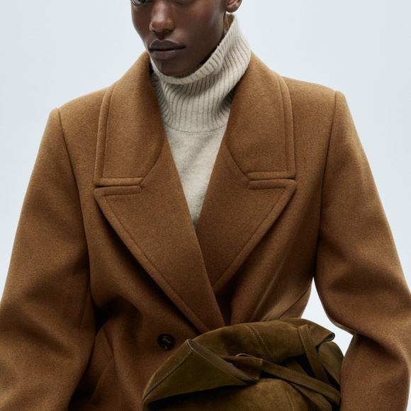 Mango NWOT Double-breasted wool coat in Ochre - Picture 4 of 16